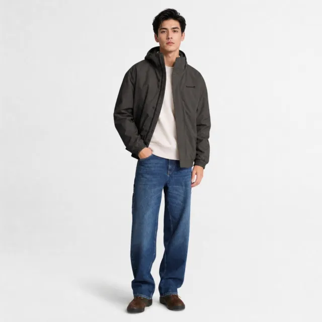 【Timberland】男款灰黑色寬版防水保暖飛行外套(A5SGPCN1)