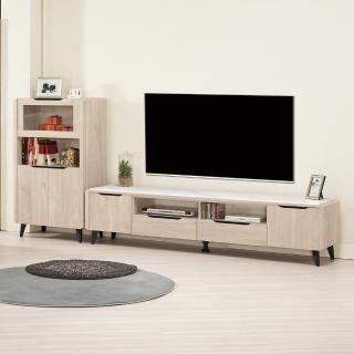 【BODEN】波恩9尺L型巖板電視櫃組合(2.3尺展示櫃+6.7尺長櫃)