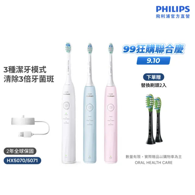 【Philips 飛利浦】HX5070/5071 Sonicare舒適清潔音波電動牙刷(2026新品/壓力感應/3種模式/官方直營)