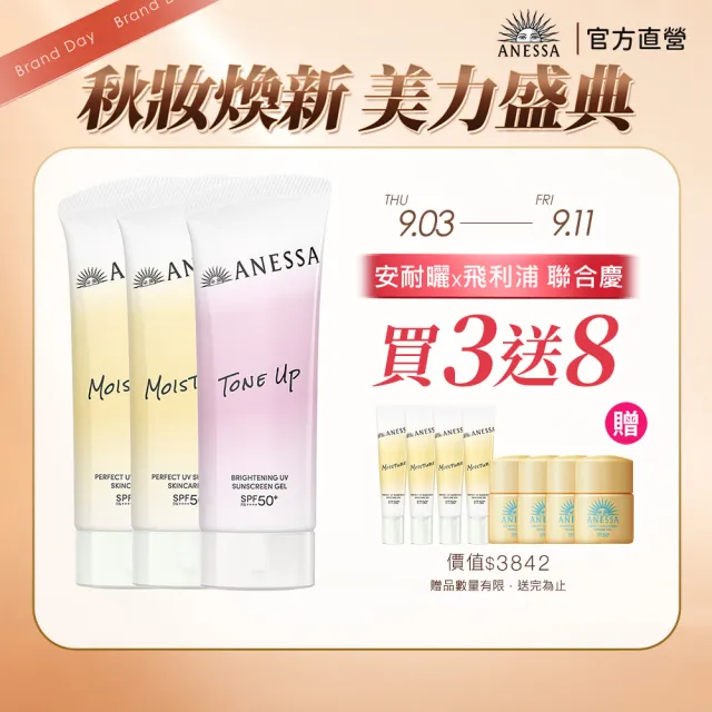 【ANESSA 安耐曬】妝前防曬囤貨3入組(膠原保濕/美肌潤色)(水凝乳90mlx3)