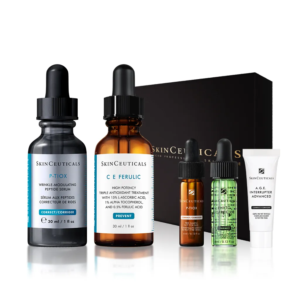 【Skin Ceuticals 修麗可】醫美級抗氧撫紋★CE抗氧化精華 30ml+P-TIOX 超胜肽抗皺極光精華 30ml 禮盒組