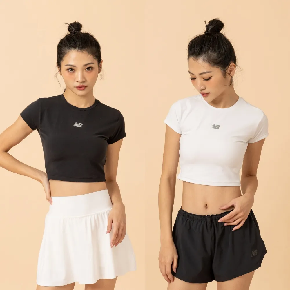 【NEW BALANCE】NB 短版修身短袖上衣_女性_黑/白_WT61O2GJBK_WT61O2GJWT(美版 版型偏大)