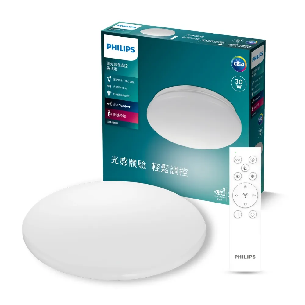 【Philips 飛利浦】品繹 30W 2-4坪 調光調色 遙控吸頂燈 -璀璨版(燈飾照明 房間燈 燈具 客廳燈)