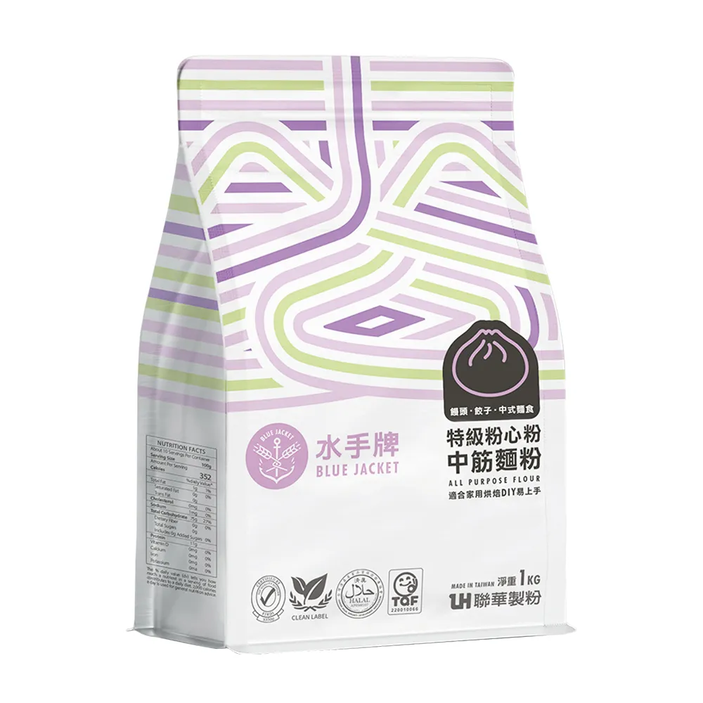 【聯華製粉】(分次配)水手牌特級粉心粉1kgx12入/箱(中筋、麵食點心適用) (TQF微笑標章)