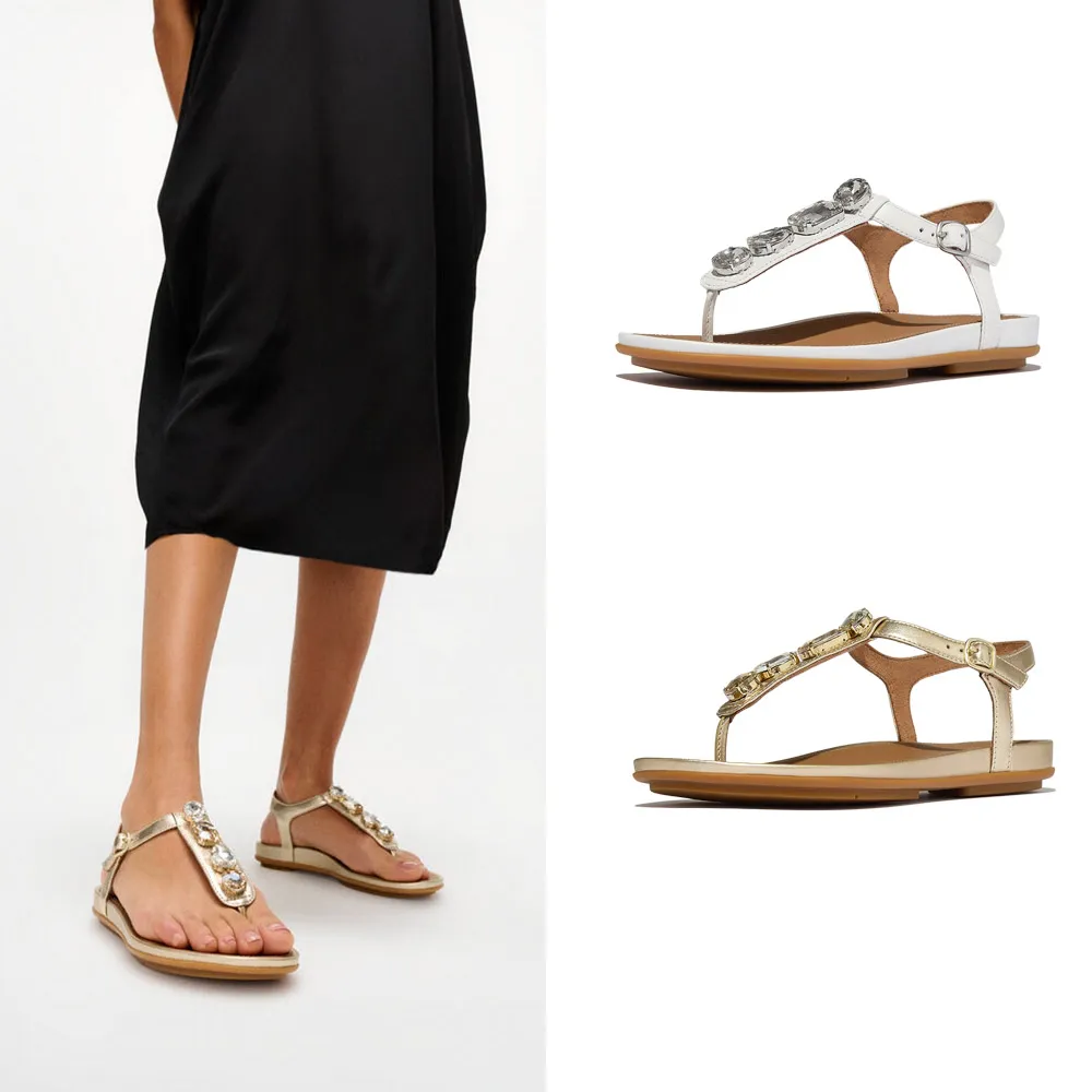 【FitFlop】GRACIE 寶石皮革T型涼鞋-女(2色)