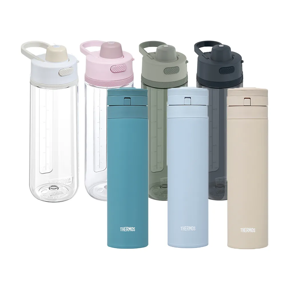 【THERMOS 膳魔師】買1送1_mo獨家不鏽鋼輕量自動上鎖保溫瓶450ml+輕水瓶710ml(JNS-455+TP4329)