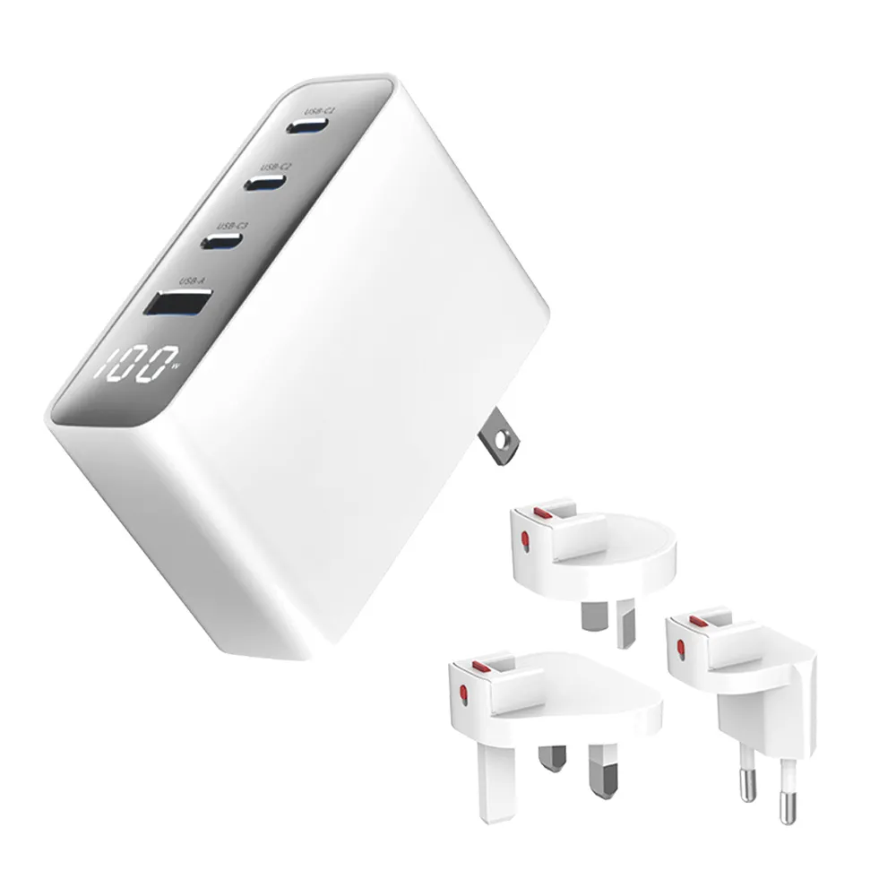 【YOMIX 優迷】萬國轉接頭組★100W氮化鎵數據顯示四孔快充充電器(Type-C/USB/筆電快充/豆腐頭/充電頭/I17適