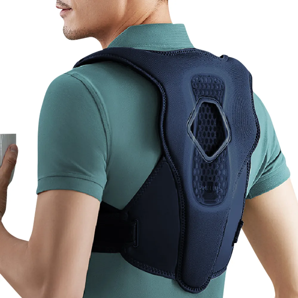 【Philips 飛利浦】3D智能按摩熱敷防駝提醒背帶/背部按摩器(PPM4561DB)