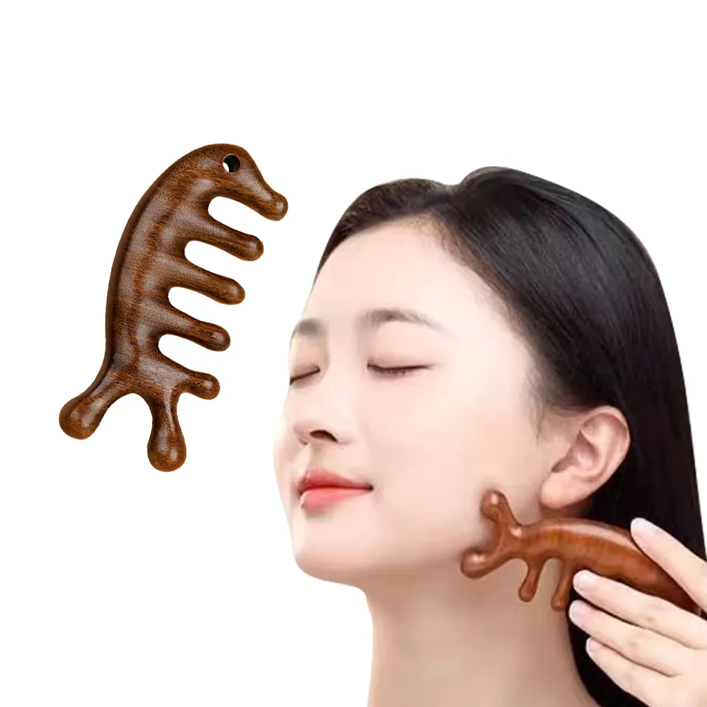 【QIDINA】2入-多功能檀木放鬆魚形指壓穴位按摩棒-E(頭皮按摩 眼部按摩梳 刮痧棒 肩頸按摩)