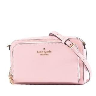 【KATE SPADE】Staci 雙層拉鍊置物十字紋防刮斜背包-芭蕾粉