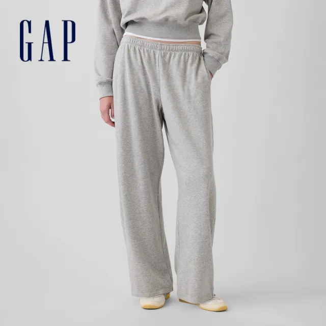 【GAP】VintageSoft毛圈布喇叭運動褲-淺麻灰(915184)