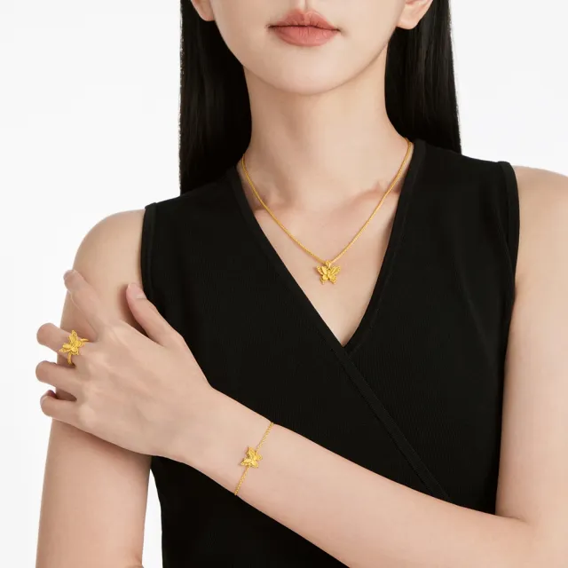 【周大福】金絲羽蝶 蝴蝶黃金吊墜_計價黃金(網路限定款/不含鍊)