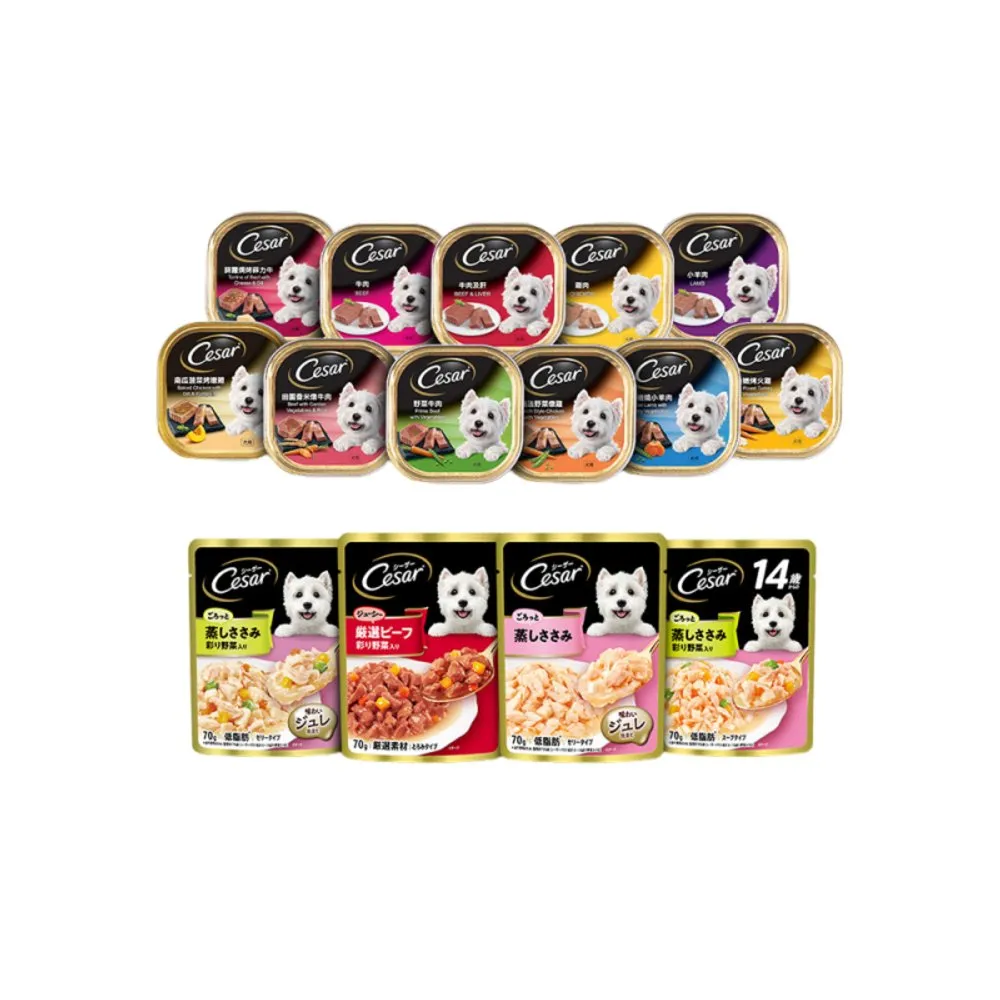 【Cesar 西莎】momo獨家組 餐盒*12+蒸鮮包*16(狗罐頭/狗食/餐包/熟齡犬/全齡適用/網路限定)