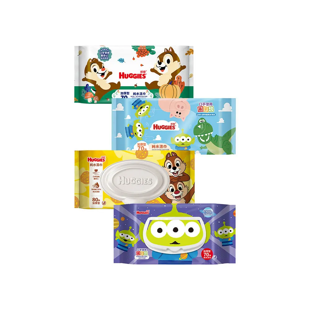 【HUGGIES 好奇】純水濕巾迪士尼加厚型70抽x16包 三眼怪/玩具總動員/奇奇蒂蒂加蓋80抽x12包