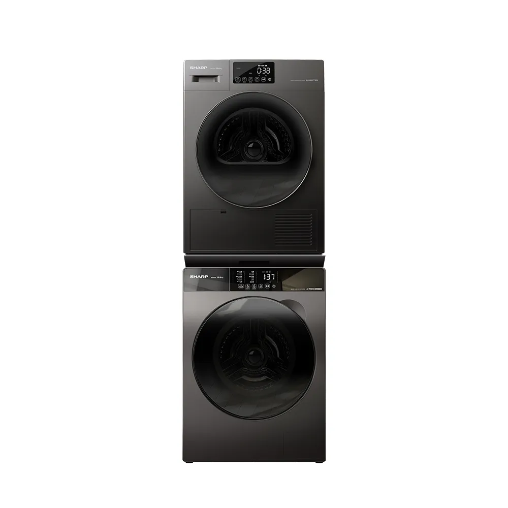 【SHARP 夏普】烘布朗堆疊洗脫烘12.5kg洗脫+10kg烘 ES-FKS125WT+KD-FKH10DT