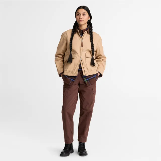 【Timberland】女款淺褐色寬版Strafford帆布外套(0YH4ZDF0)