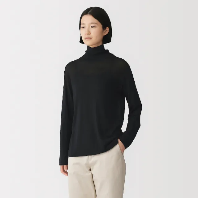 【MUJI 無印良品】女大豆纖維透膚半高領針織衫(灰白/黑色/象牙白)