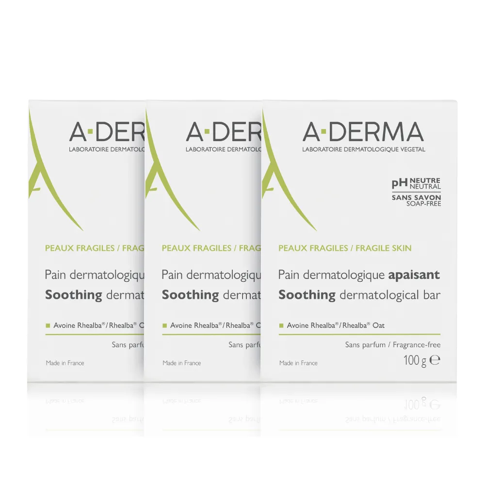【A-DERMA 艾芙美官方直營】燕麥非皂性潔膚皂100g_3入(舒緩乾燥肌膚 / 嬰幼兒弱敏肌適用)