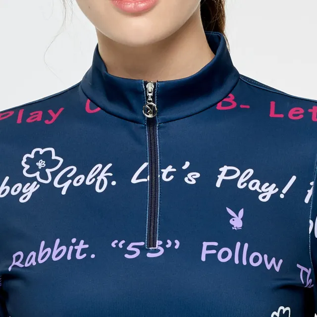 【PLAYBOY GOLF】女款蓄熱保暖高爾夫長袖立領上衣-深藍(吸濕排汗/高爾夫球衫/KA25227-58)