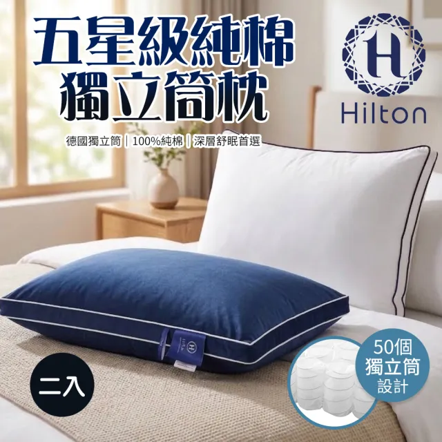 【Hilton 希爾頓】五星級純棉滾邊立體銀離子抑菌獨立筒枕/二入組/二色任選(枕頭/透氣枕)