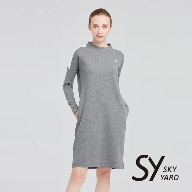 【SKY YARD】小立領拼接彈性休閒洋裝-灰色