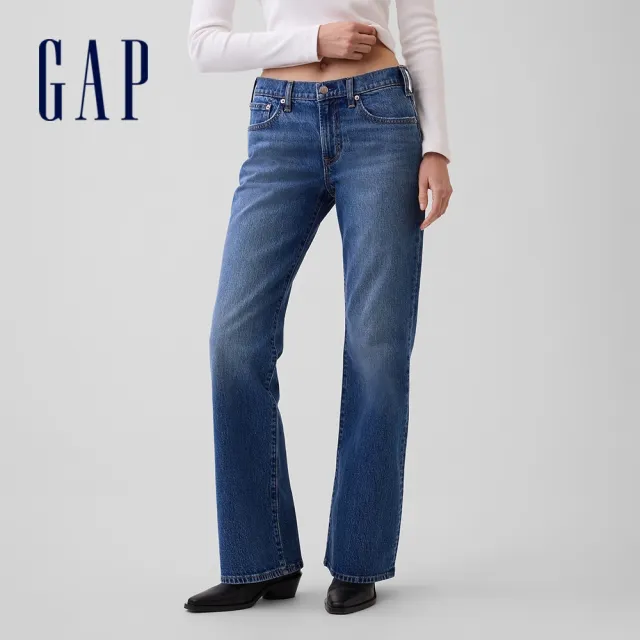 【GAP】中腰寬鬆喇叭褲-中度水洗(911440)