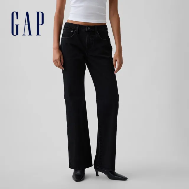 【GAP】中腰休閒喇叭褲-黑色水洗(911387)