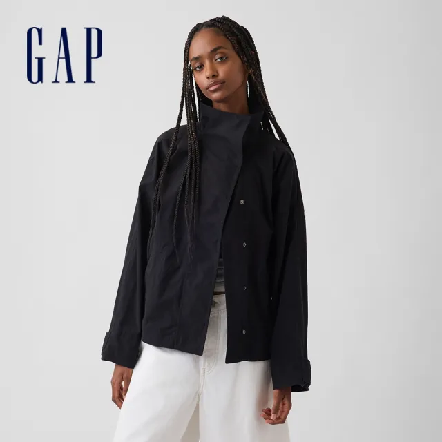 【GAP】府綢寬版戶外風夾克-黑色(909437)