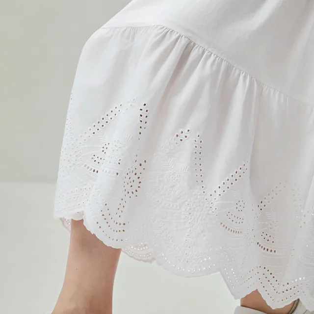 【GIORDANO 佐丹奴】女裝質感刺繡花邊蛋糕長裙(02 皎白)