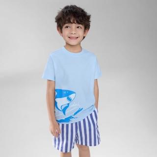 【GIORDANO 佐丹奴】童裝可愛衝浪鯊魚插畫純棉短袖T恤(76 浮冰藍)