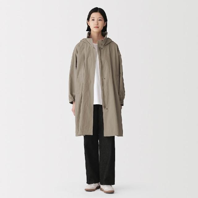 【MUJI 無印良品】女撥水加工連帽可收長版大衣(暗藍/米色/煙燻棕)