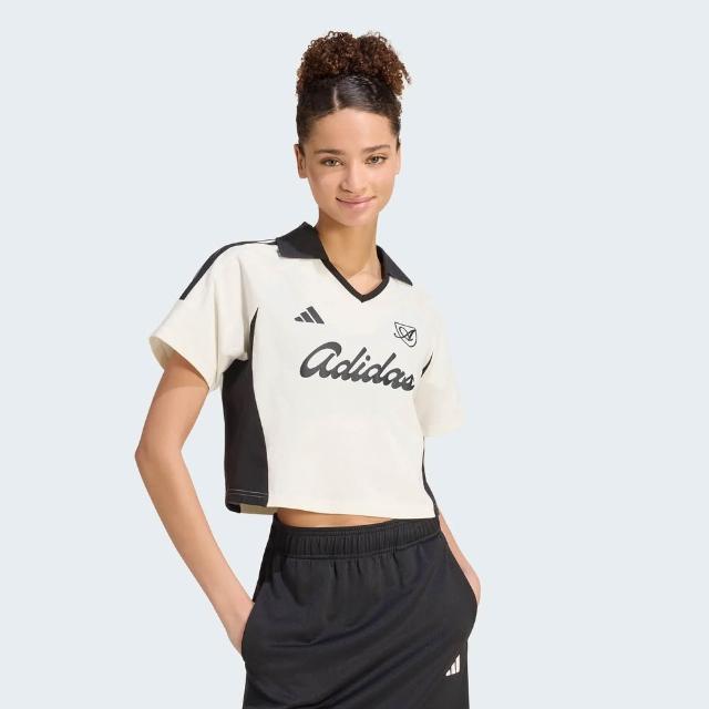 【adidas 愛迪達】Lux Tiro T 女 Polo衫 運動上衣 休閒短袖 短版 米白(KT2784)