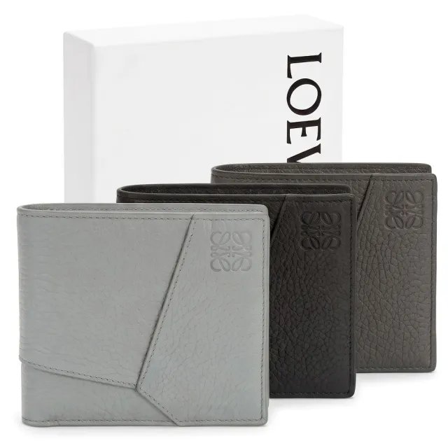 【LOEWE 羅威】Puzzle 拼圖切線荔紋牛皮8卡對折短夾(多色可選 卡片夾 信用卡夾 真皮皮夾)