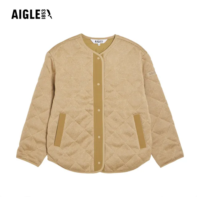 【AIGLE】女 刷毛保暖外套｜AG-5A228A150 卡其(女外套 保暖外套 刷毛外套 刷毛衣 鋪棉外套)