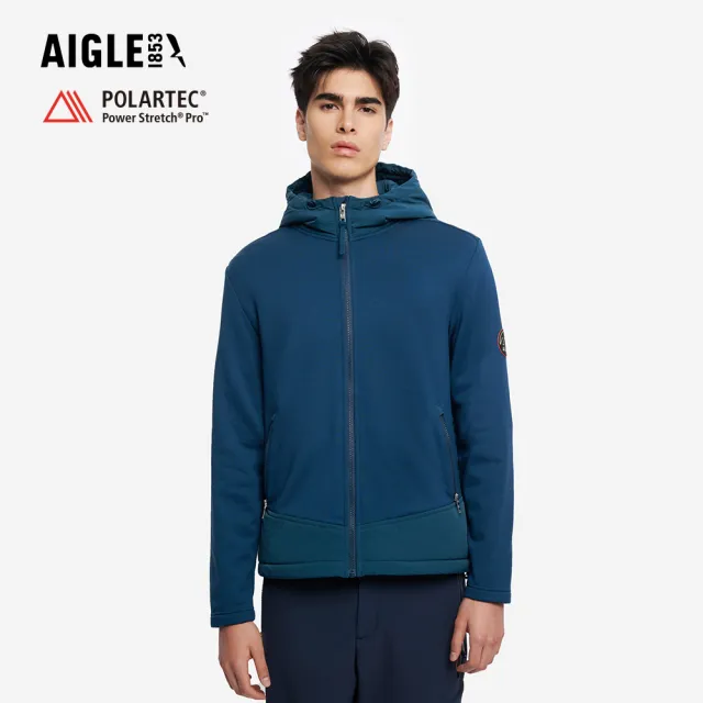 【AIGLE】男 POLARTEC 彈性刷毛外套｜AG-5A301A067 土耳其藍 (男外套 保暖外套 刷毛外套 滑雪 彈性外套)