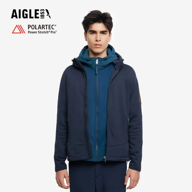 【AIGLE】男 POLARTEC 彈性刷毛外套｜AG-5A301A057 深藍 (男外套 保暖外套 刷毛外套 滑雪 彈性外套)