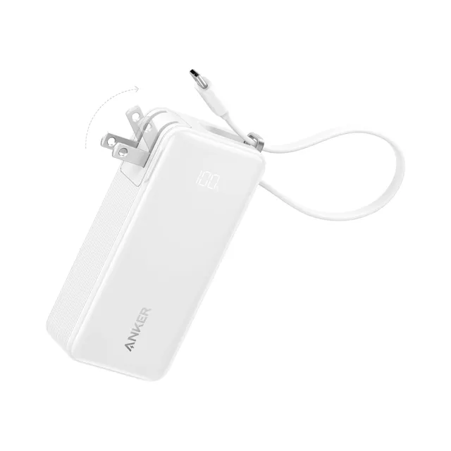【Anker】官方授權直營 A1637 行動電源 10000mAh 30W 三合一自帶線自帶插頭(黑/白 Wh標示/螢幕顯示)