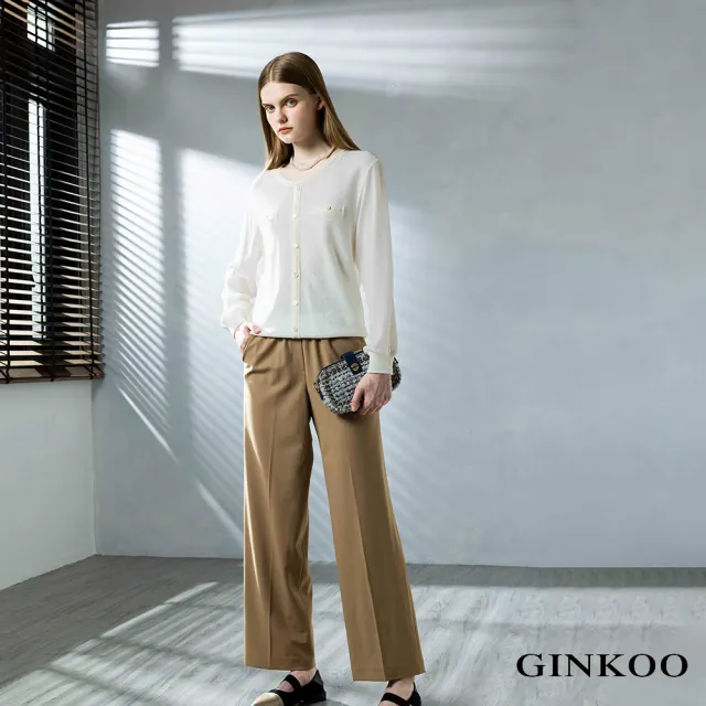 【GINKOO 俊克】鬆緊直筒西裝長褲
