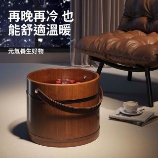 【Quality 聚家】木質足浴桶 手提泡腳桶 足浴木桶 洗腳桶 深桶泡腳桶 帶蓋25*31（皮革提手/圓潤不刮手）