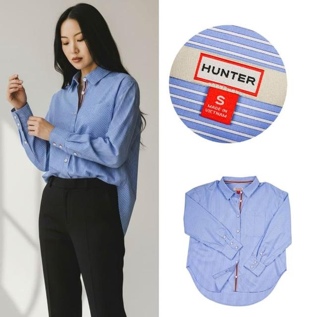 【HUNTER】英式學院風 Hunter 女款 長袖襯衫 純棉 薄襯衫 條紋 寬鬆版型 前短後長 襯衫 @2013