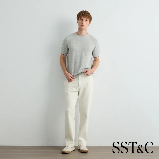 【SST&C】男裝_淺霧灰撞色袖口短袖針織衫81126917008(限時85折)
