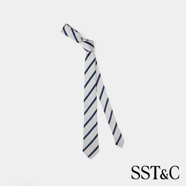 【SST&C】男款_銀色藏青條紋窄版真絲領帶81126926009(限時85折)