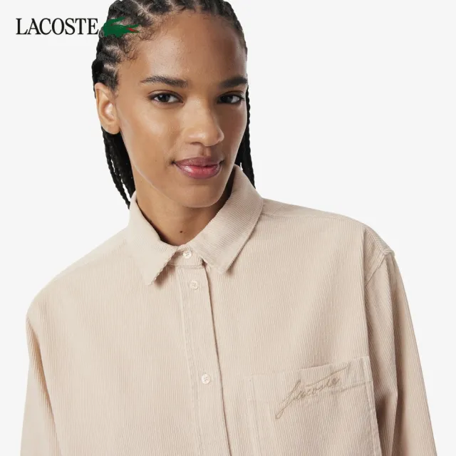 【LACOSTE】女款-寬鬆燈芯絨長袖襯衫外套(奶茶色)