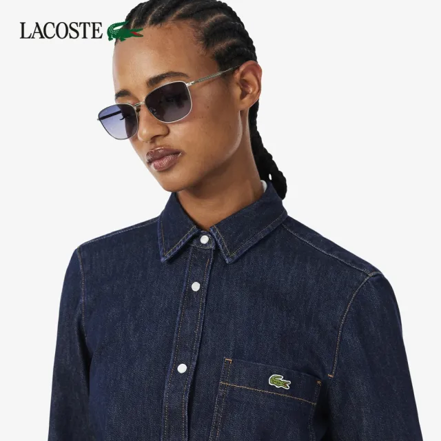 【LACOSTE】女款-寬鬆輕量牛仔襯衫(原色藍)