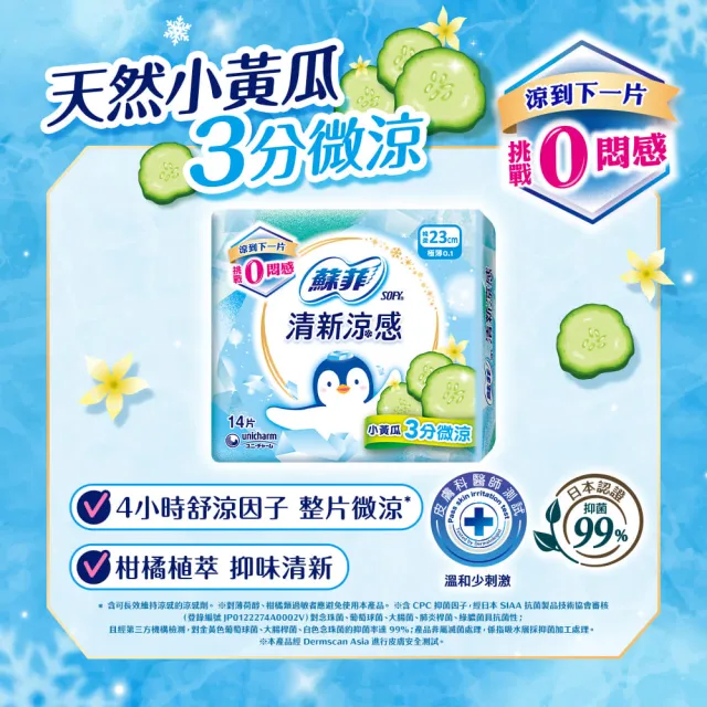 分次配【Sofy 蘇菲】清新涼感薄荷/小黃瓜/洋甘菊 衛生棉箱購