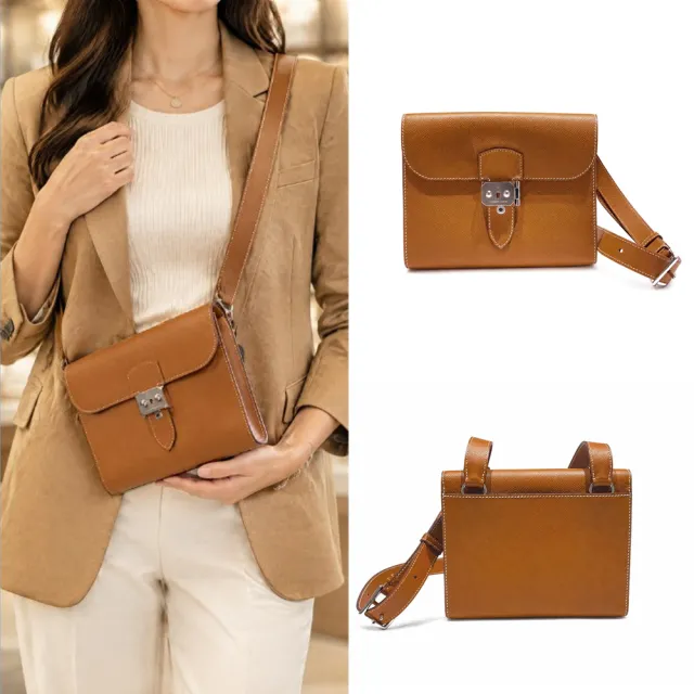 【Hermes 愛馬仕】Sac a depeches 21郵差包(金棕/銀扣) (H085470CK37)