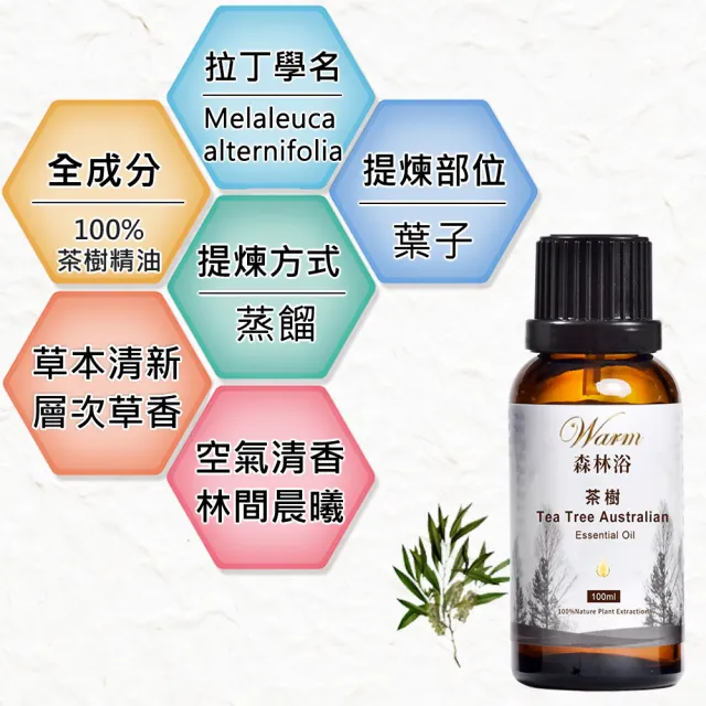 【Warm】森林浴系列單方純精油-茶樹100ml+迷迭香100ml+澳洲尤加利30ml(草本清新+空氣清香)