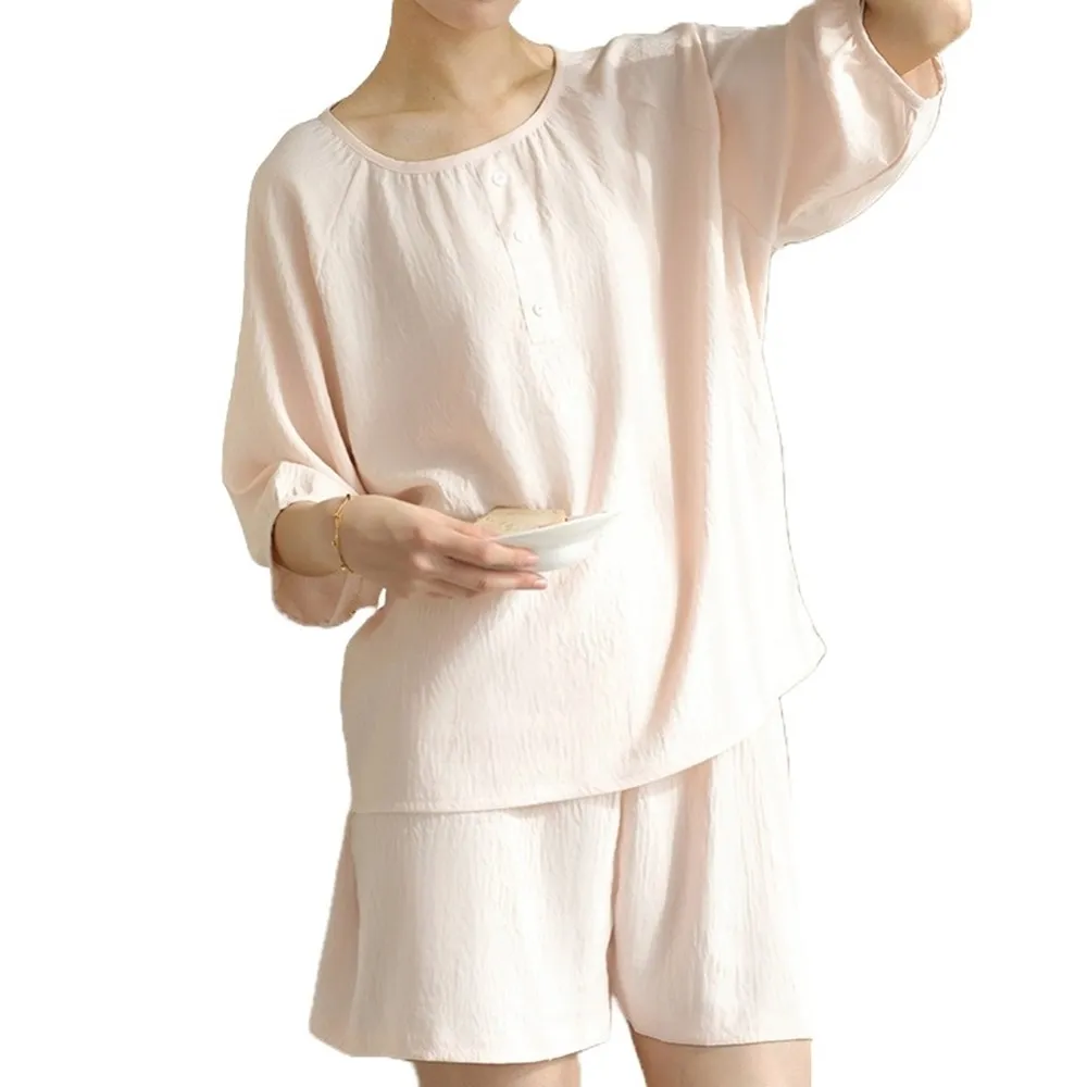 【巴黎精品】現貨+預購 女居家睡衣套裝休閒服五分袖居家服睡衣睡褲(薄款圓領柔軟短褲女家居服4色a1fr19)