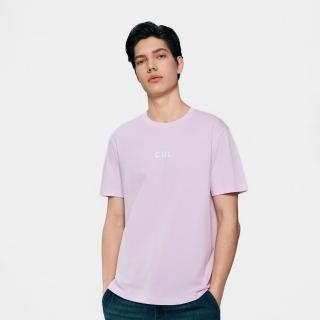 【GIORDANO 佐丹奴】男裝純棉修身文字短袖T恤(45 丁香粉紫)