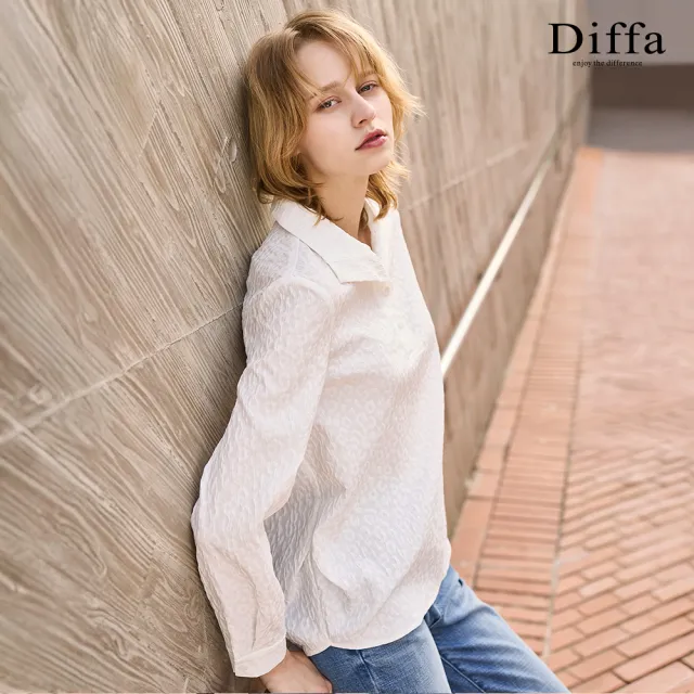 【Diffa】前領開襟泡泡緹花上衣-女